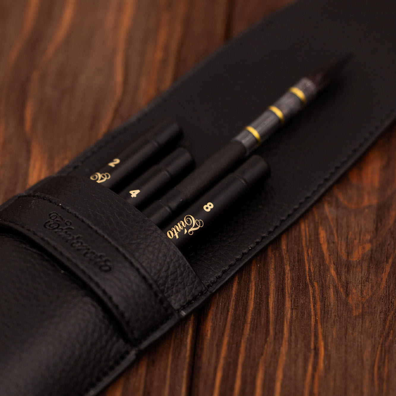 4 Reisepinsel in Taschenetuis aus Öko-Leder - Vajo - Tintoretto (4323) 