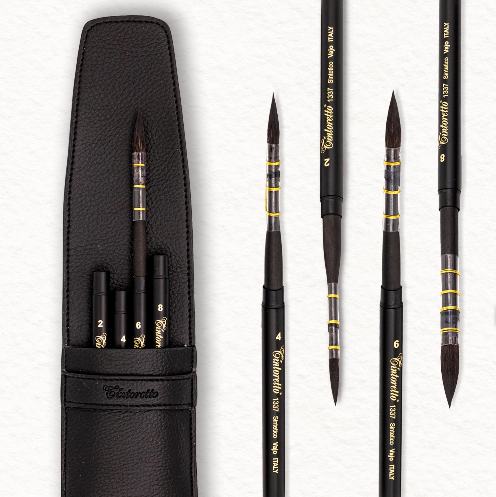 4 Reisepinsel in Taschenetuis aus Öko-Leder - Vajo - Tintoretto (4323) 